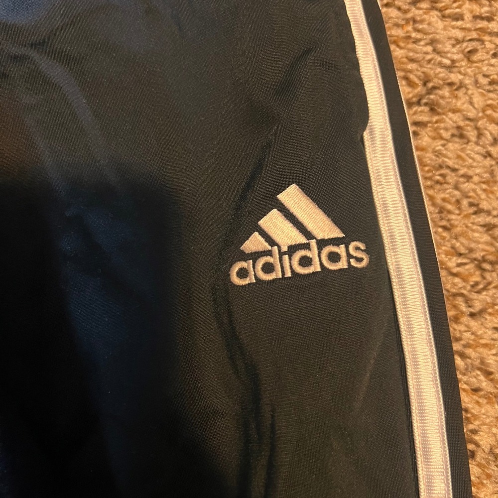 Kids Adidas Black Track Pants White Stripes Joggers Size M 10 12 - Picture 3 of 5